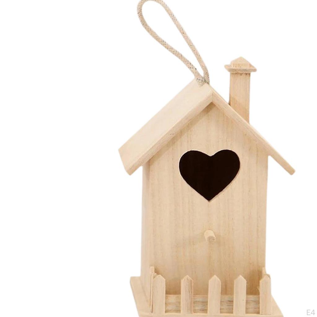 Wooden Bird House Ornament Creative Unfinished Wood Nest Hanging Birdhouse for Balcony Patio