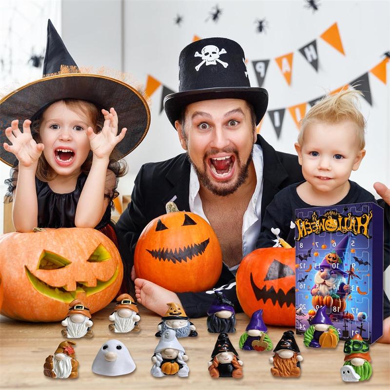Halloween-Adventskalender 2024, Halloween-Adventskalender mit 24 Sammelgeschenken, alle 3D-Sammelpuppen, Feiertags-Heimdekoration