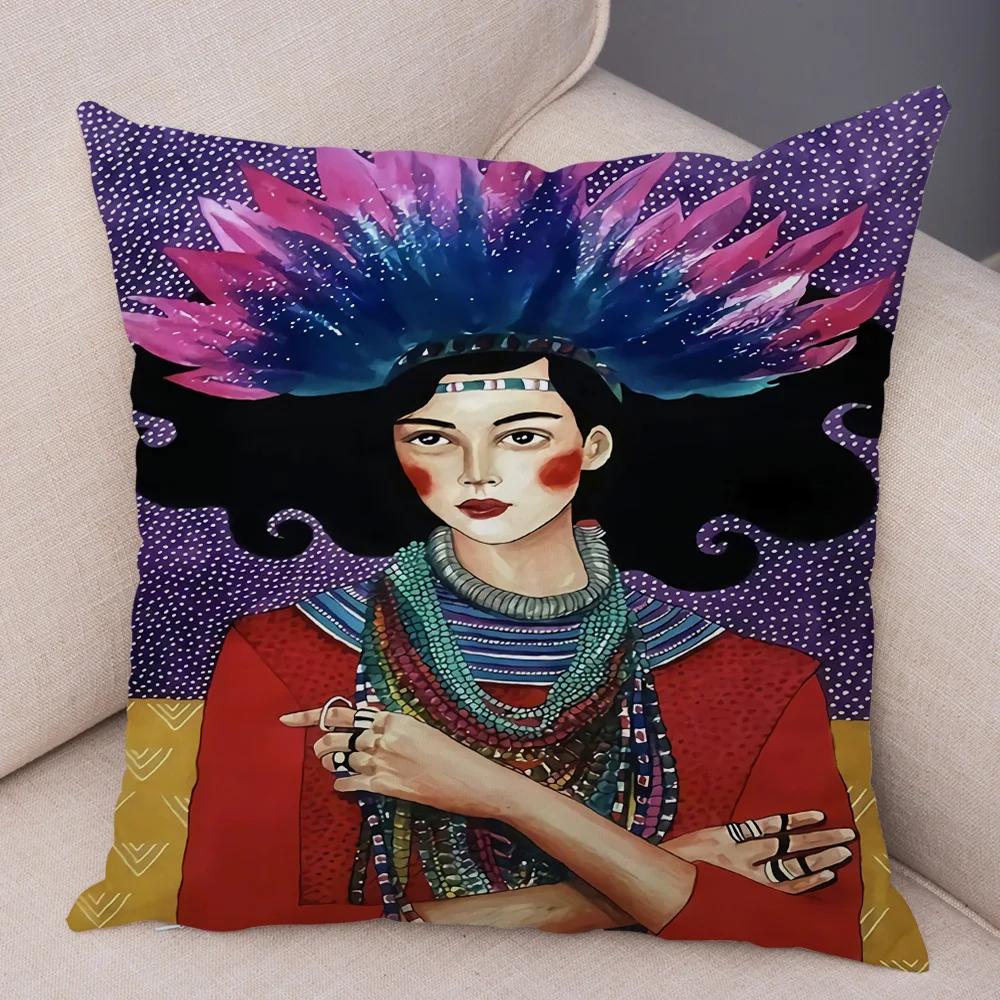 Fashion Abstract Girl Pillowcase Soft Plush Decor Cartoon Flower Lady Cushion Cover for Sofa Home Throw Pillow Case 45x45cm