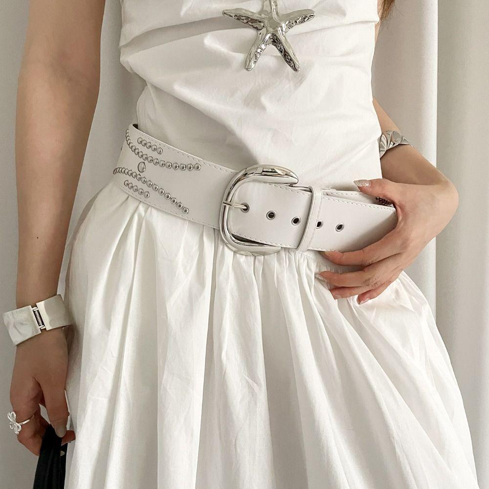 Korean Rivet Wide Belt Gothic Dress Jeans Belt Retro Women's Waist Belt Streetwear