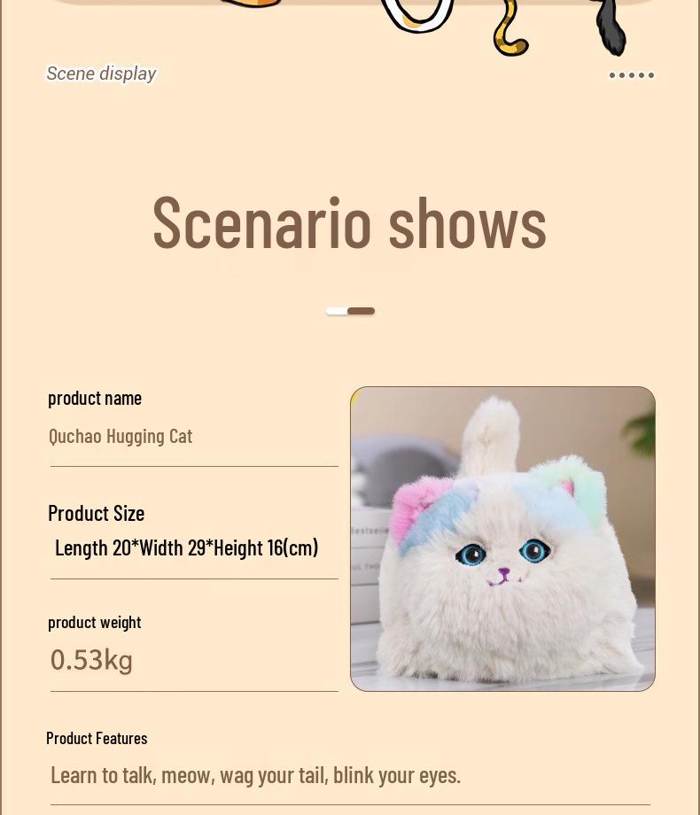 Quchao Hug Meow Simulated Cat Plush Toy with Talking, Blinking, and Tail Wagging Features for Kids