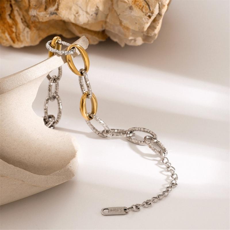 Stainless Steel Double Tone Handmade Bead Chain Bracelet Adjustable Length Wristchain Fashionable Wristwear Jewelry