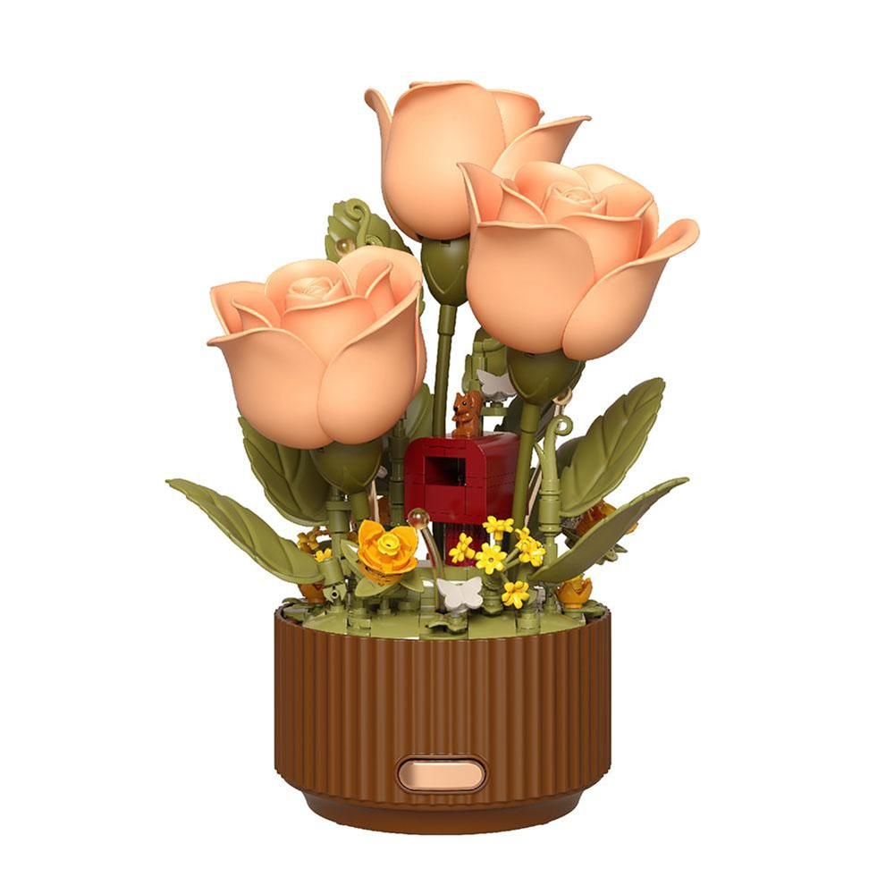 

New Dynamic Interactive Building Block Flower - One-click Bloom Atmosphere Night Light - Desktop Decoration - Gift Flower