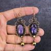 Natural Sage Amethyst Gemstone Copper Wire Wrap Jewelry Earring 3.55" t3O33