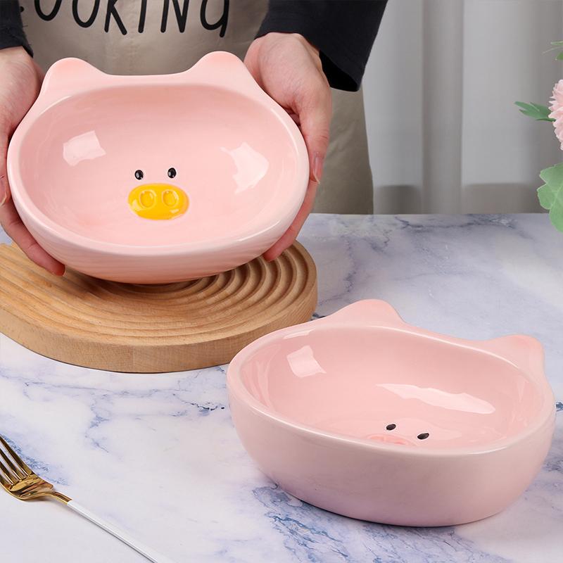 Ciotola Creativa in Ceramica Dipinta a Mano Rosa Maialino Carino 8 Pollici Forma Animale Novità Piatto da Portata per Cereali Zuppa Riso per Cucina Regalo