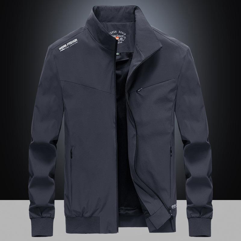 Spring New Men's Thin Outdoor Solid Color Stand-up Collar Jacket, Youth Large Size Casual Coat