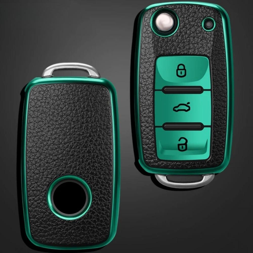 Leather+TPU Car Remote Key Cover Case Fob for Volkswagen VW Bora Polo Tiguan Jetta Passat B5 B6 B7 Golf Beetle for Skoda Octavia