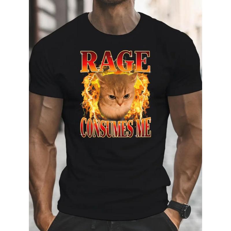 Funny Rage Consumes Me Angry Cat Graphic T-Shirt Adult Casual Short Sleeve Round Neck Tee for Summer S