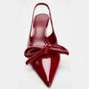 Fashion Luxury Designer Red Bow High Heels Women Summer Sexy Pointed Toe Patent Leather Women Pumps Elegant Slingback Heeled Sandals