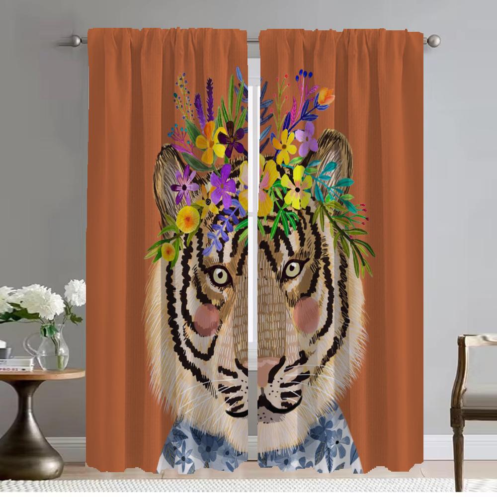 

Цветочные друзья животные занавески для комнаты 2 панели современные шторы для гостиной тюль для спальни украшения на Хэллоуин оттенки W50xH70cmx2pcs-CL