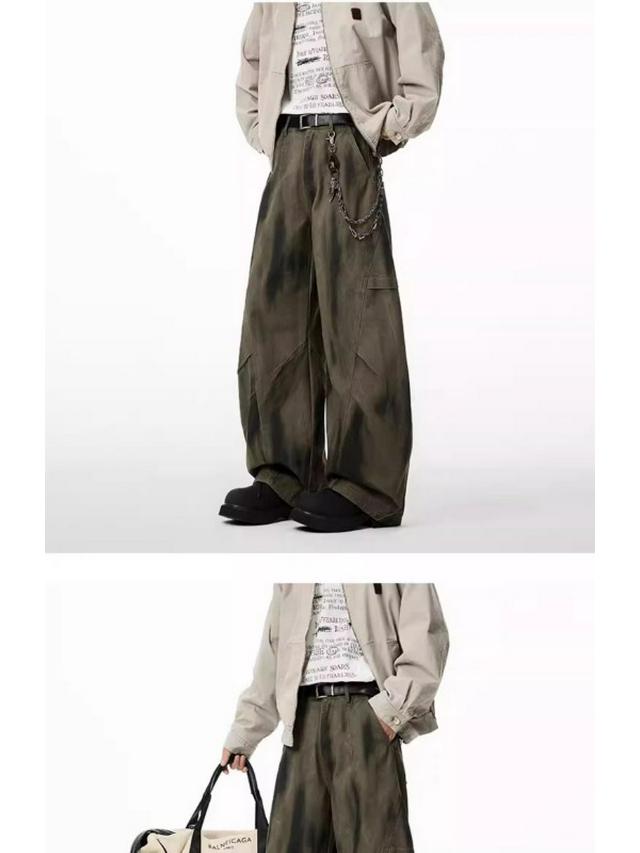 Spring 2025 Pleated Wide-Leg Denim Jeans - Dirty Dye