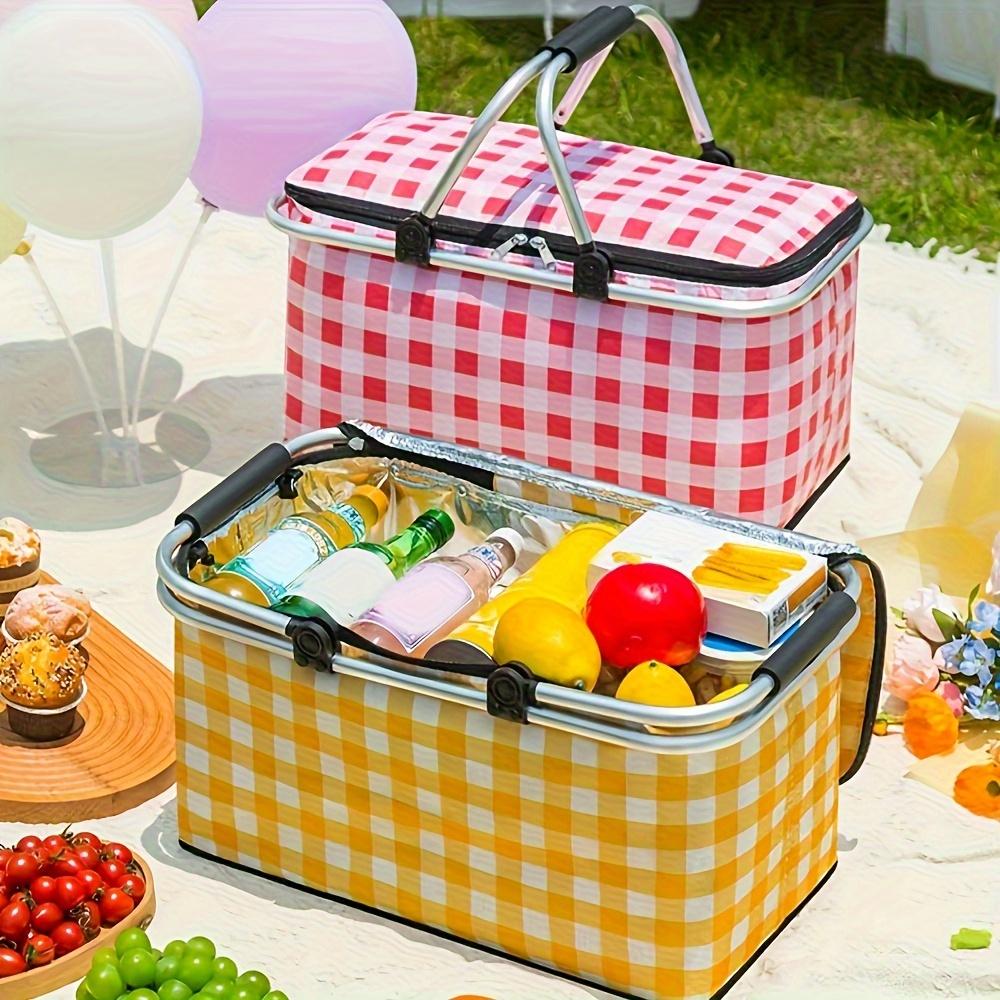 1 Stück zusammenklappbarer Picknick-Aufbewahrungskorb, tragbare isolierte Aufbewahrungsbox mit Metallgriff, heiß und kalt, großer zusammenklappbarer Aufbewahrungskorb