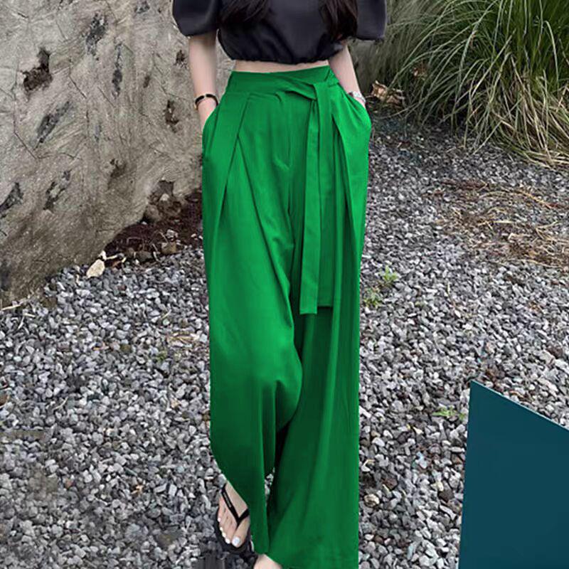 Korean Chic Asymmetrical High-Waisted Pleated Wide-Leg Trousers for Women