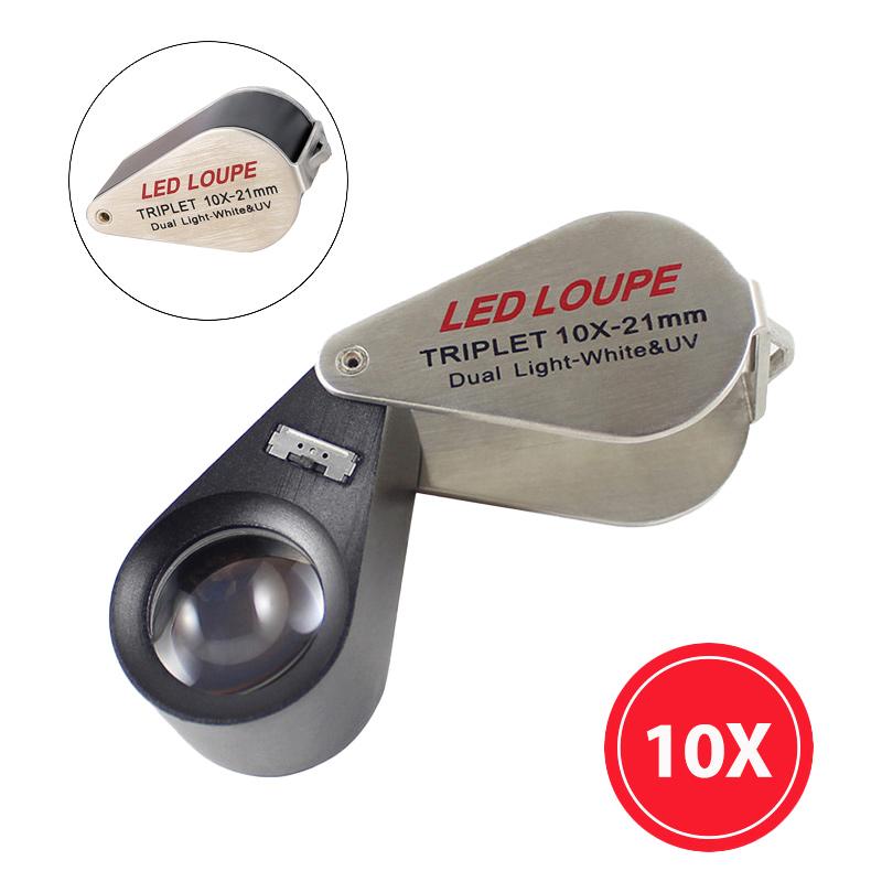 10X-40X Folding Loupe Magnifier Jewelry Magnifying Glass Triplet Lens Optical Glass Illuminated Magnifier with 6 LED 7 UV Lights