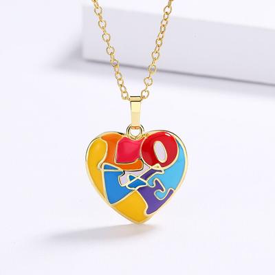 Exquisite Women's for Necklace Color Epoxy Love Heart Shape Pendant Necklace Handmade Enamel Necklace Women's Jewelry