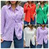 Camicia a tinta unita da donna taglie forti primavera e autunno Top a maniche lunghe con ricamo allentato