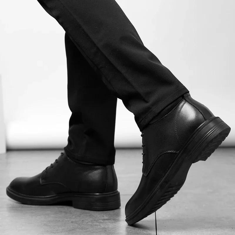 Luxury Brand Business Mens Shoes New Genuine Leather Ankle Boots Men High Quality Thick Bottom Ankle Boots Warm Plush Fur Shoes