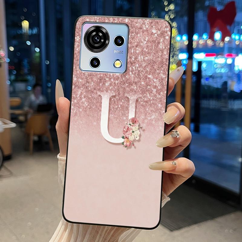 Kratzfeste Handyhülle für ZTE Blade V50 Vita 4G Trendiger Stil Buchstabe Rosa Glänzender Sternenhimmel Gelee-Farbe Weiche Silikonhülle