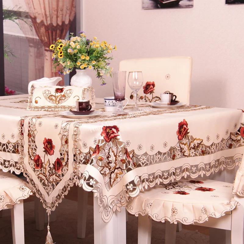 Table Cloth Cream Dining Table Cover TableCloth Europe Luxury Embroidered Wedding Flower Chair Cover Dust Cover Table Decoration