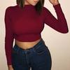 Pure Color Women's Casual Round Neck Bottoming Long Sleeve Shirt Ladies High Elasticity Crop Tops