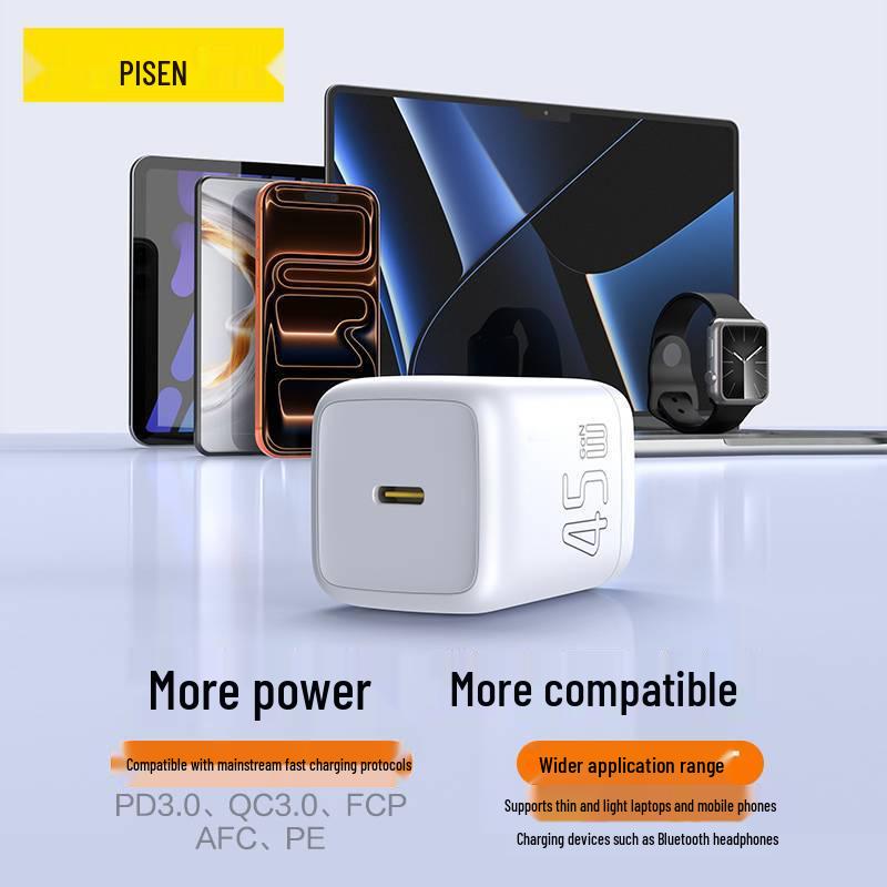 PISEN 45W GaN Fast Charger for Apple Devices, iPhone 8 To 17 Pro Max Series