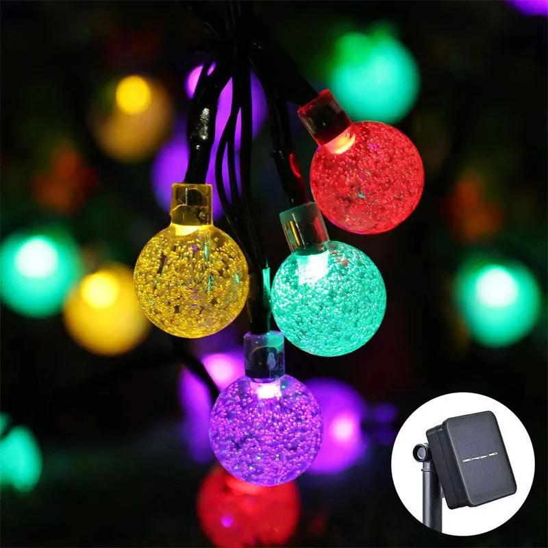 5m 7m 12m Outdoor Solar String Lights Fairy Bubble Ball Garden Festoon Garland Lamp for Wedding Camping Party Balcony Decoration