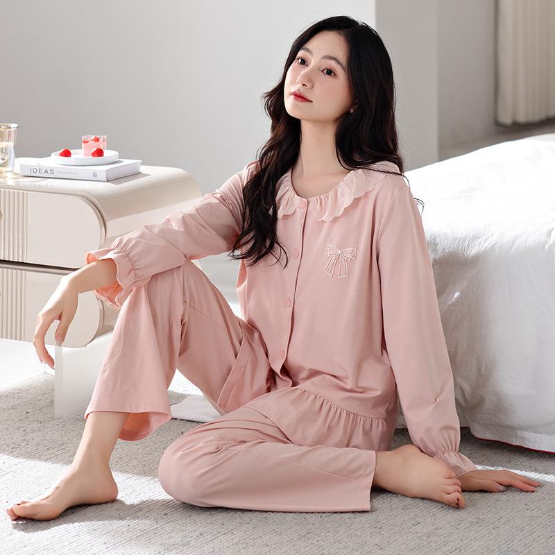 Pajamas With Chest Pads Women'S Pure Cotton Long-Sleeved Women'S Princess Style Loungewear Set