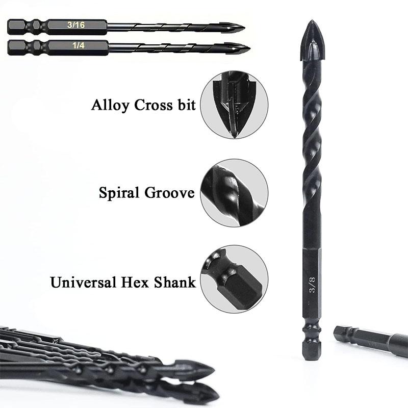 10 Pieces of Concrete Drill Bit Kit, suitable for Glass Plastic Wood Brick Tungsten Carbide Drill Hard Alloy Cross Drill Bits
