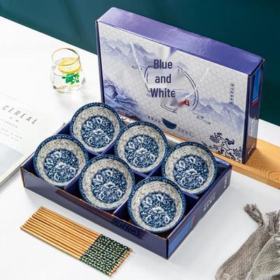 Blue and White Porcelain Bowl and Chopstick Gift Set