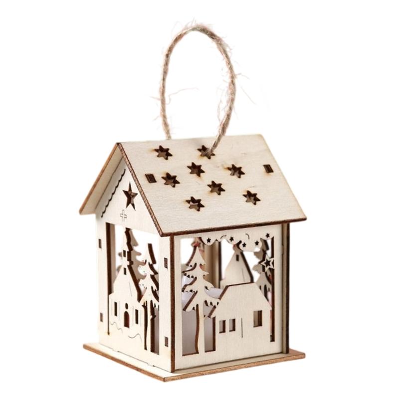 Weihnachts-Holzhaus-Dekoration Mit Warmem LED-Licht Beleuchtetes Hütten-Ornament Für Saisonale Auslage