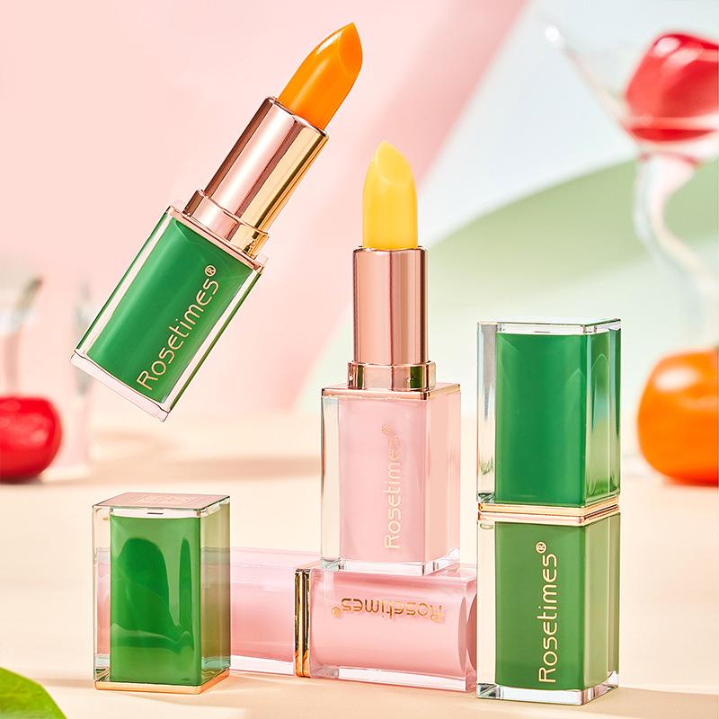 Carotene Cherry Red Color-Changing Lip Balm - Moisturizing, Temperature-Sensing, Non-Stick, Bare-Faced Lipstick for Students