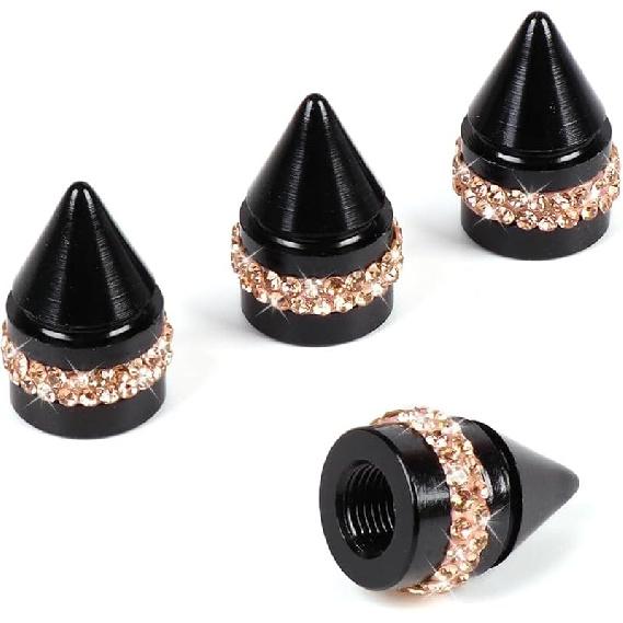 Bling Tire Valve Caps, Handmade Crystal Rhinestone Dimand Tire Caps, 4 Pack Aluminum Alloy Universal Valve Stem Caps Bling Car Accessories for