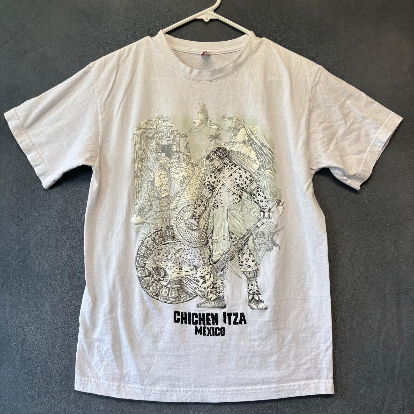 Chichen Itza Mexico Shirt Mayan Warrior Puff Paint Jaguar Ruins Eagle Palm Trees S