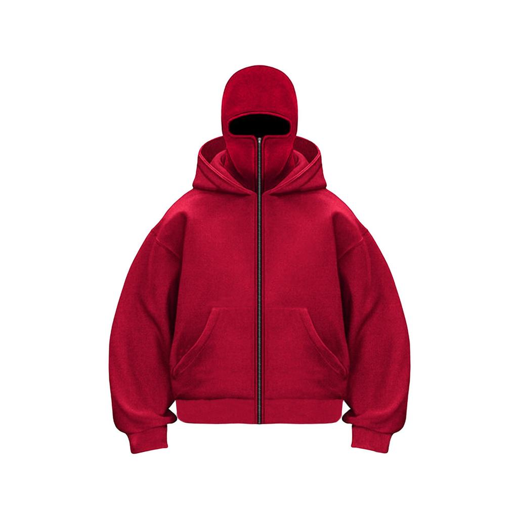 Autumn and Winter New Trend Fashion Solid Color Velvet Zipper Double Hat Sweatshirt Couple Harajuku Casual Wear