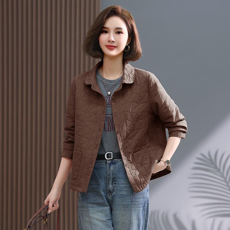 Women's Argyle Embroidered Quilted Cotton Jacket - Korean Style, Loose Fit, Small Size, Winter Outerwear