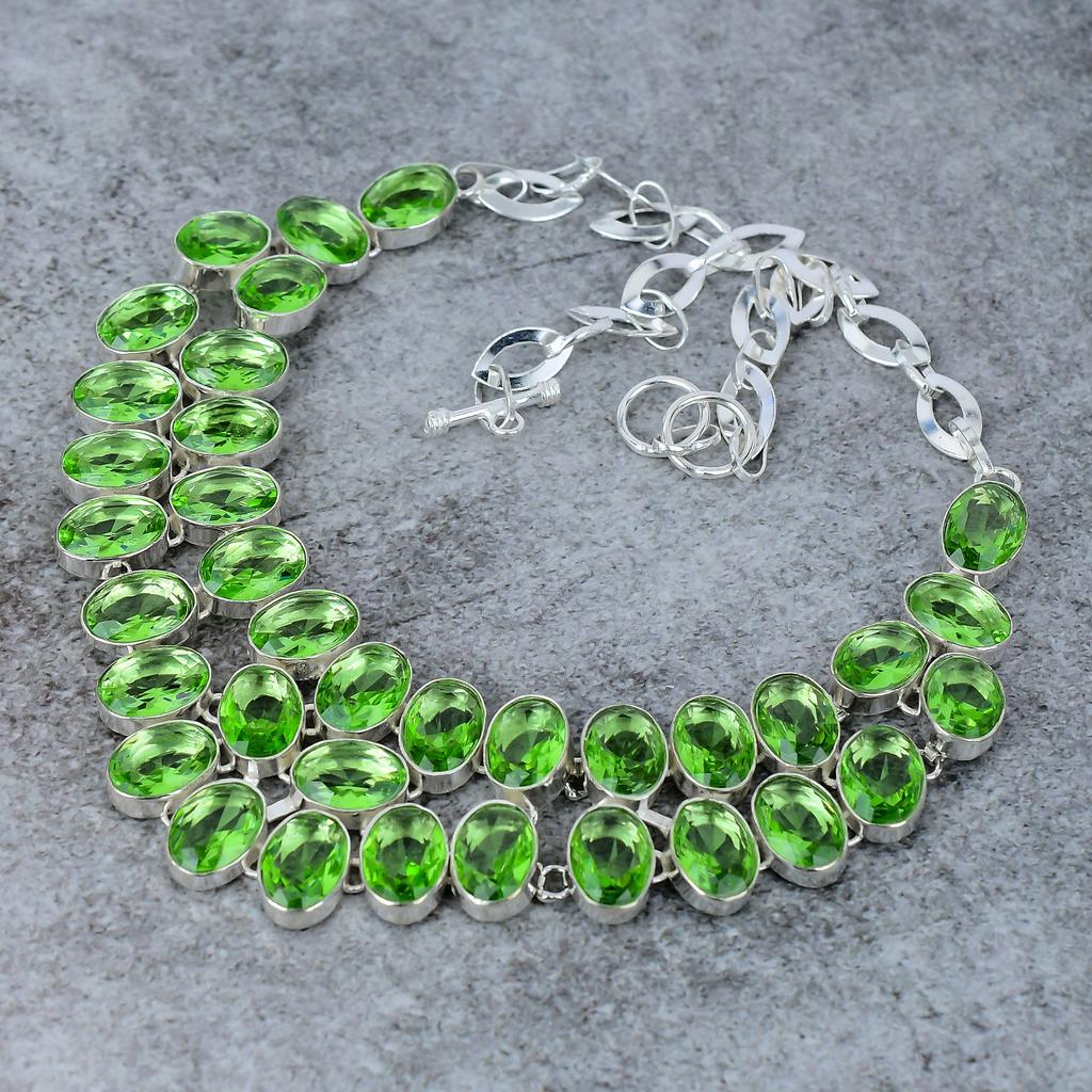 Peridot Gemstone Handmade 925 Sterling Silver Jewelry Necklace 18" M-332