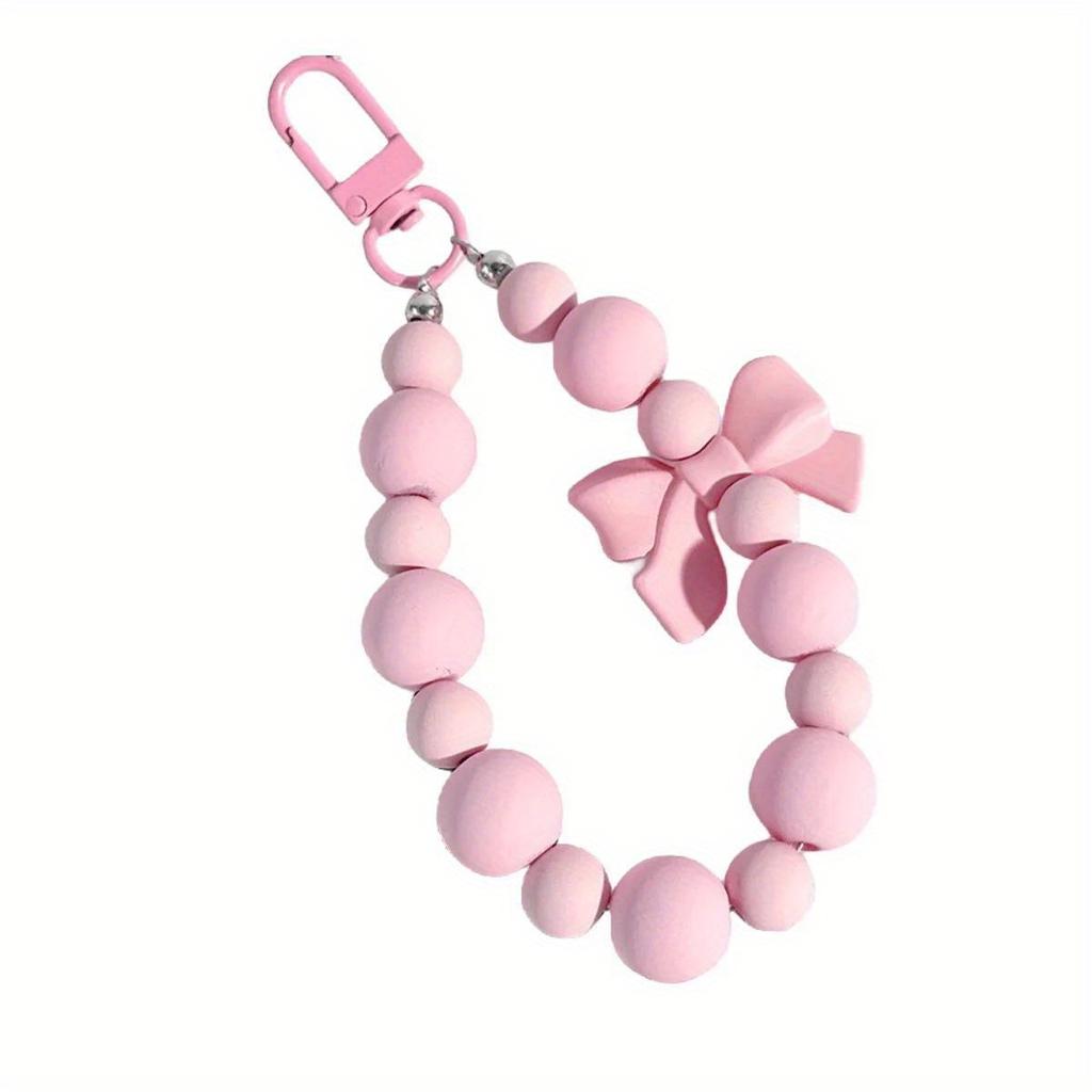 Pink Pearl Bow Keychain, Mobile Phone Chain, Earphone Bag, Anti-lost Rope, Car Keychain, Beaded Pendant, Backpack Pendant Access
