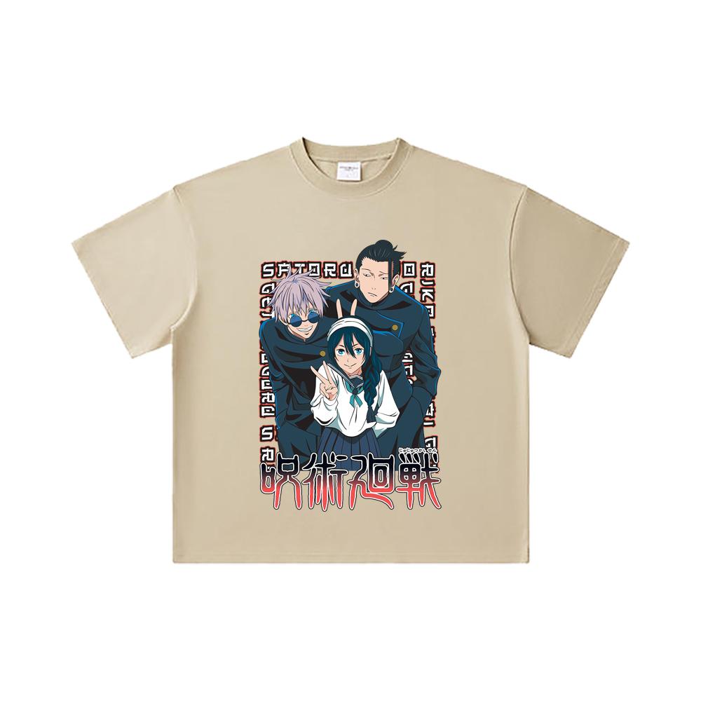 260 GSM Double Yarn 32 Count 100% Cotton Jujutsu Kaisen V40 Print Unisex Heavy Cotton T Shirt