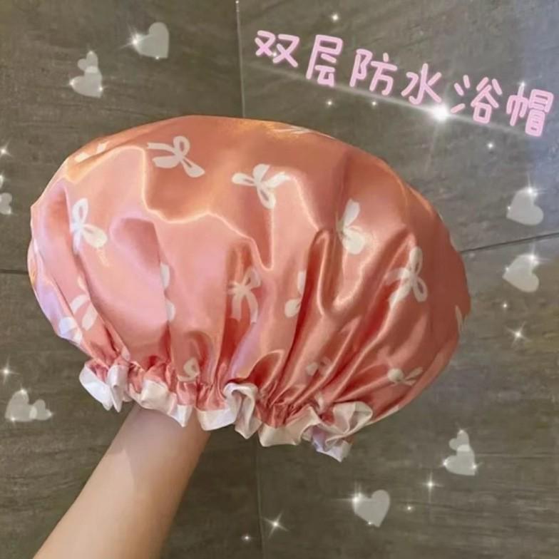 Double-Layer Waterproof Shower Cap for Women & Kids - Anti-Wet & Anti-Oil Smoke Hair Protection Mask 2025.