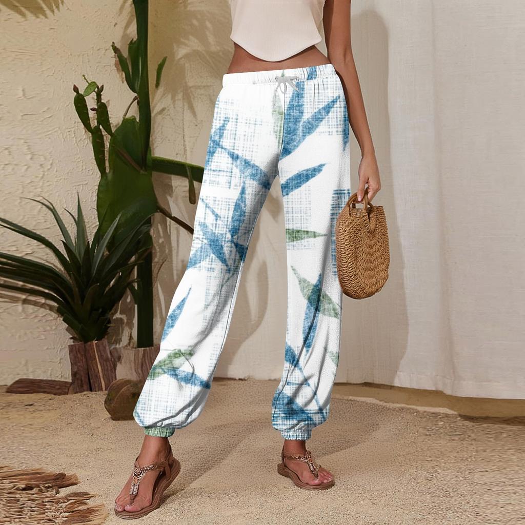 Damen Casual Jogginghose mit Blumendruck, elastischem Kordelzugbund und schmal zulaufendem Bein