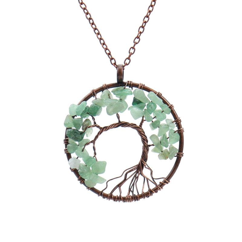 Vintage Handmade Bending Tree Of Life Colorful Gravel Crystal Pendant N79