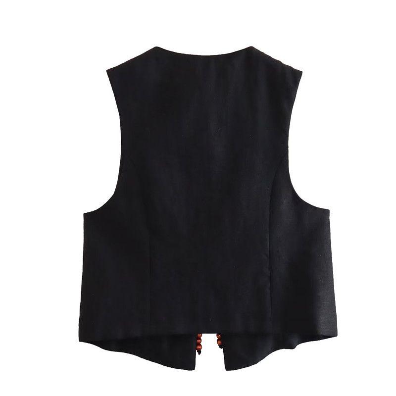 Fashion Style Spring/Summer New Arrival Fashion Trendy Women's Clothing V-neck Vest Easiest for Match Beaded Linen Vest 7593503
