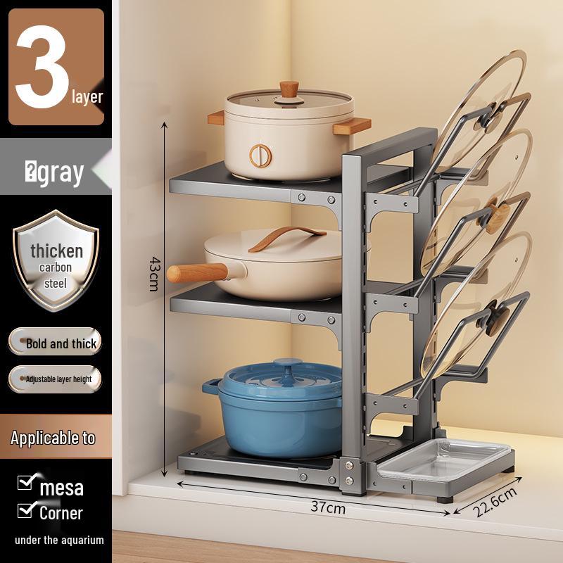 Estante de almacenamiento de ollas y utensilios de cocina de múltiples capas para cocina, organizador de encimera bajo el fregadero, diseño de doble cara