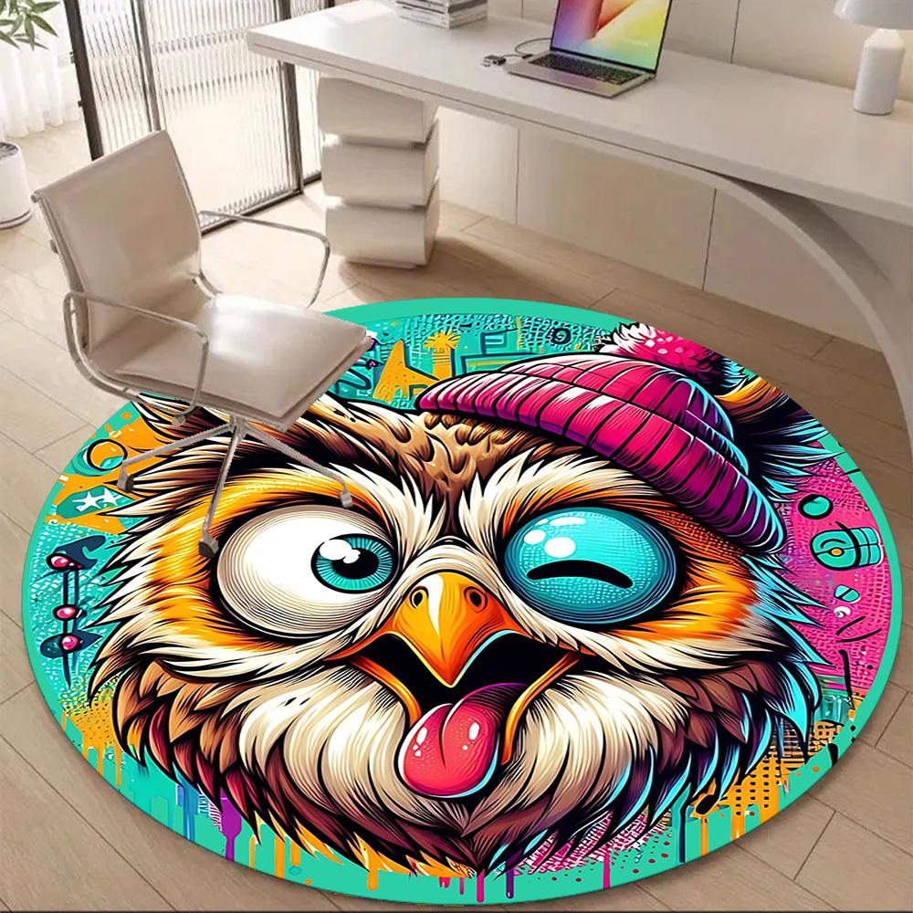 1pc Owl Hat Office Round Area Rug, Under Office Chairs Bedroom Living Room Home Decor, Room Deco