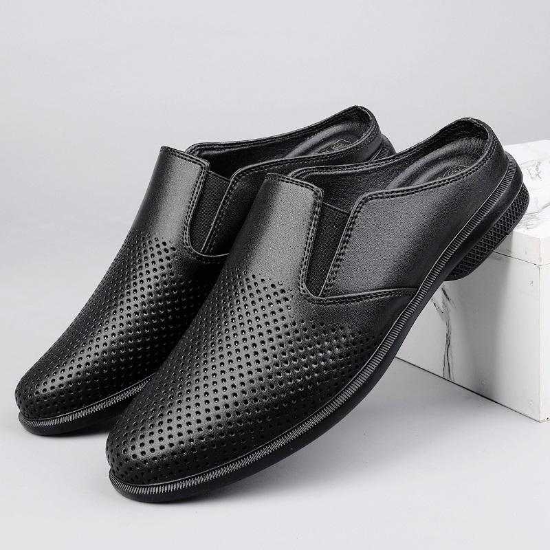 New Men's Hollow Out Breathable Half Slippers Driving Shoes Male Casual Mules Moccasins Breathable Loafers Zapatos Hombre