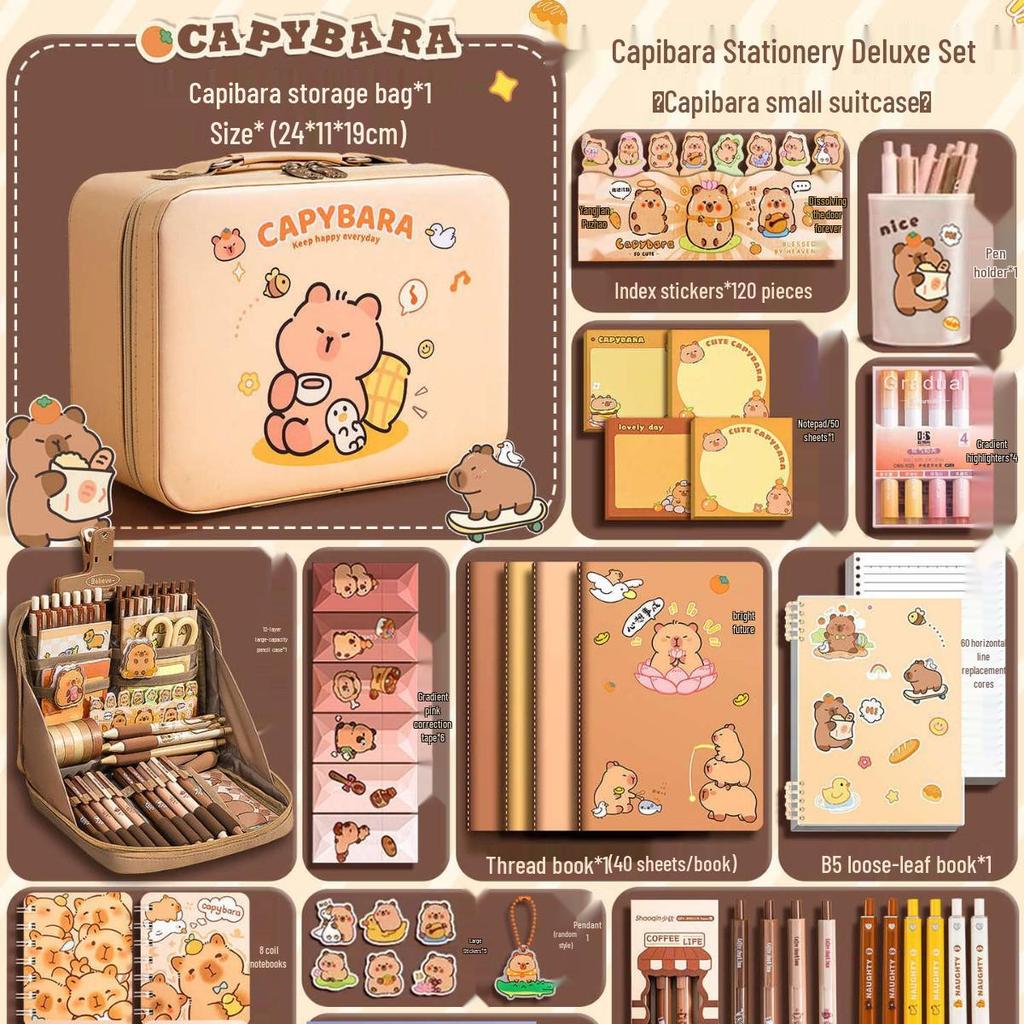 Capybara Briefpapier-Geschenkbox: Komplette Lernmaterialien für den Schulanfang oder Geburtstag - Perfekt für Mädchen