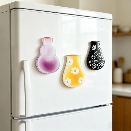 Mini Acrylic Vase Refrigerator Magnet 3D Plants Flower Holder Miniature Vase Fridge Magnet Home Office Kitchen