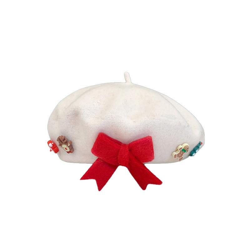 Bow christmas beret girl parent-child children's hat woolen thermal hat christmas gift painter hat