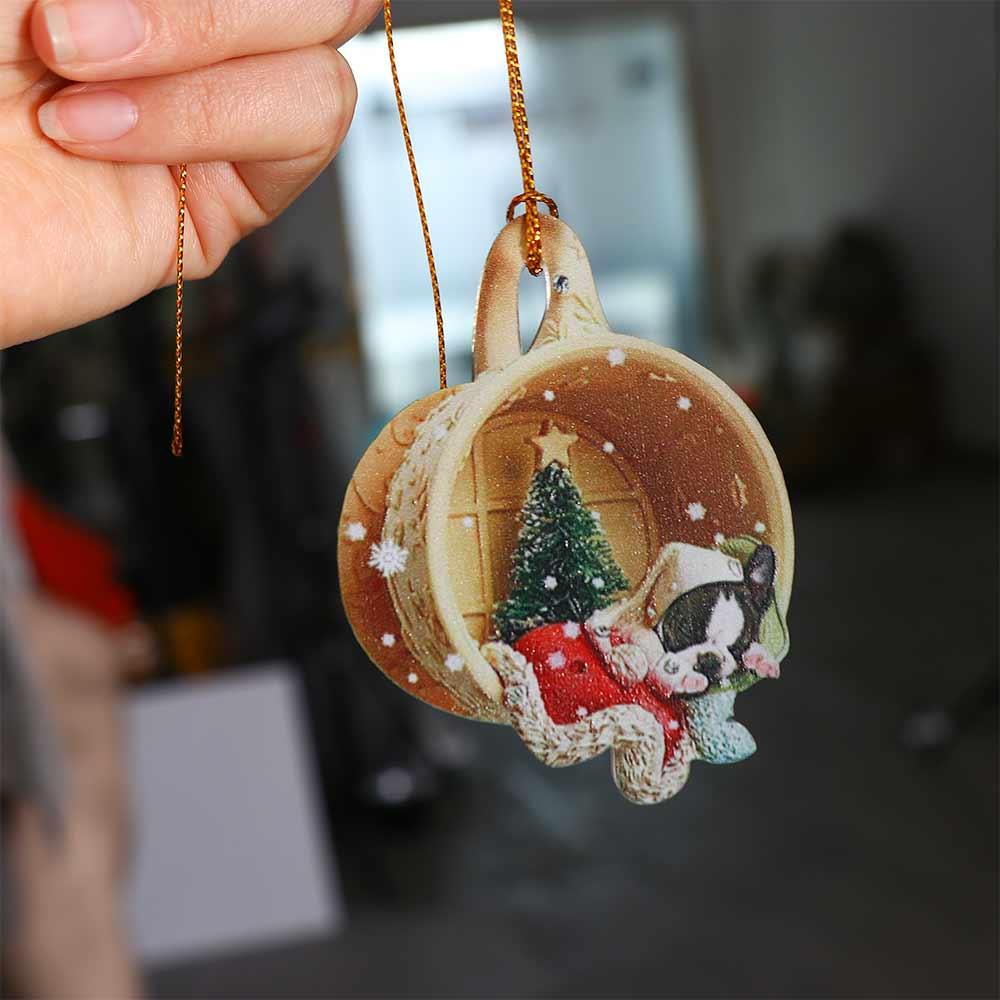 2D Christmas Car Pendant Yellow Car Hanging Charm Ornaments Tea Cup Dog Car Pendant  Festival Decor