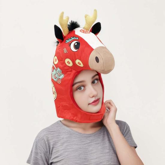 Horse Headgear Hat Year of The Horse Cosplay Party Hat Soft Breathable Horse Head Photo Prop Cheerful Festival Headwear